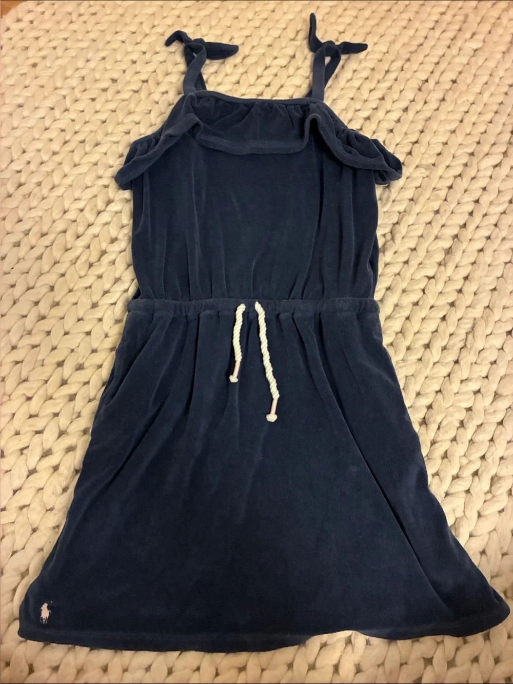 Ralph Lauren Navy Tie-Shoulder Terry Dress for Girls